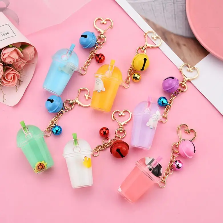 

Free Sample Custom Acrylic Keychain Shinning Glitter Acrylic Charm Star buckss Milk Tea Cup Keyring