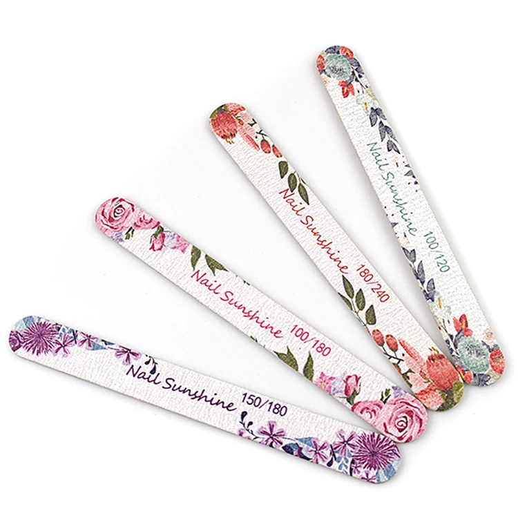 

High Quality Double Sides Printed Flower Nail File Professional Straight Wood Chip Nail File Nail Art Tools, As shown in flgure 4 or customized