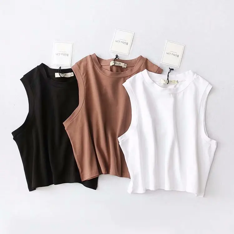 

Sleeveless Solid Color Casual Wear Summer Vest Singlets Women Crop Tops