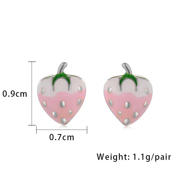 

925 Sterling Silver Enamel Jewelry Cute Small Strawberry Tiny Earrings Kids Jewelry