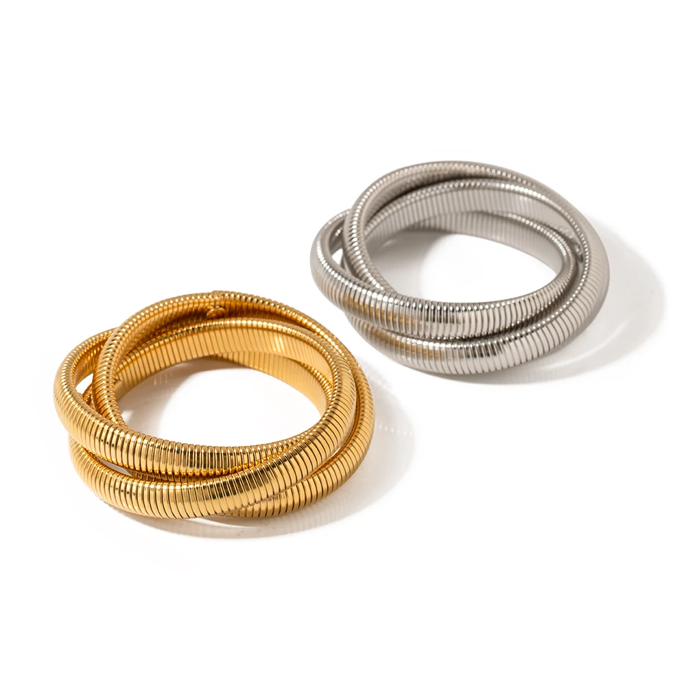 

J&D Fashion Jewelry Texture Flex Bracelet Bangle Stainless Steel Elastic Snake Chain Stretch Set Bracelets
