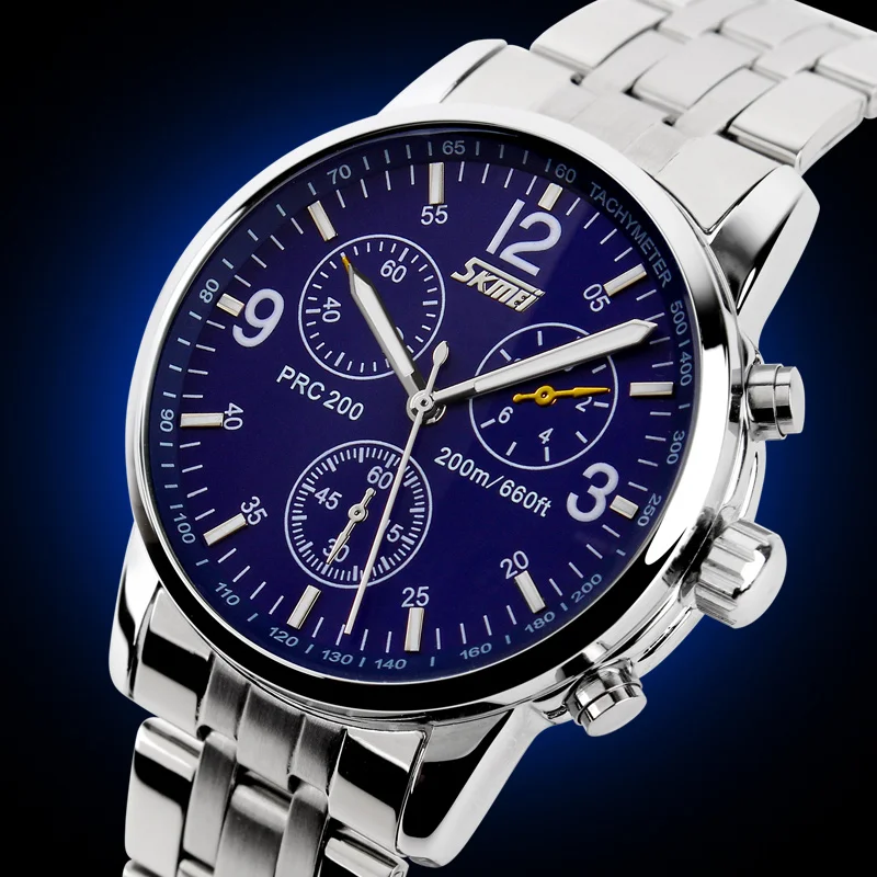 SKMEI 9070 Luxury Stainless Steel Quartz Watch Men Business Male Wrist Watches Clock Relogio Masculino