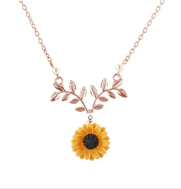 

wholesale Gold plating Pearl sunflower chic necklace pendant, 3 color available