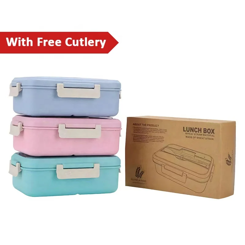 

Free plastic cutlery 100% food grade microwave safe food container biodegradable wheat straw school bento lunch box