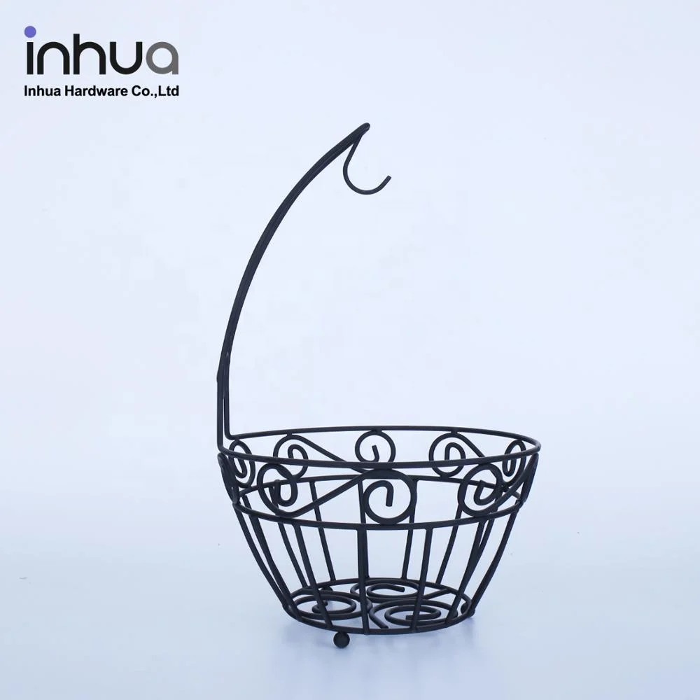 

Black wrought iron storage fruit basket with hook