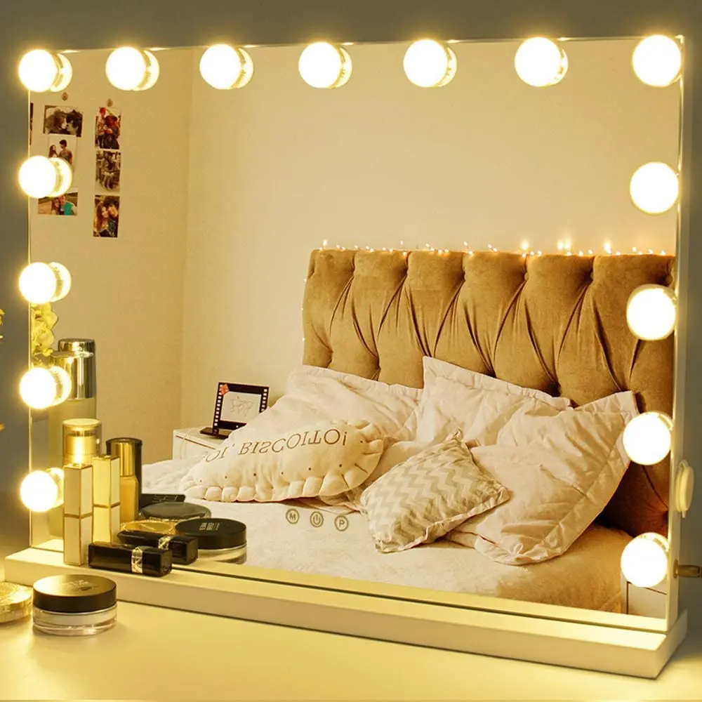 

Hollywood Lighted Makeup Mirror with 15 Dimmable LED Bulbs Mirror for Dressing Table, White/black