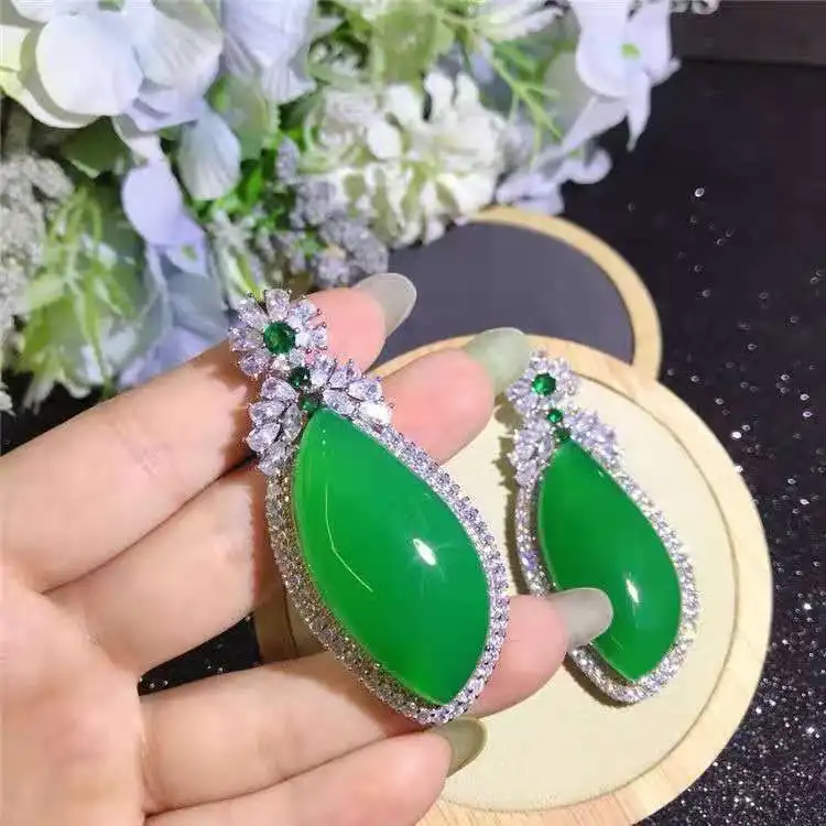 

Certified Green Chalcedony Water Drop Pendant Women's 925 Silver Inlaid High Ice Green Chalcedony Jade Necklace Pendant