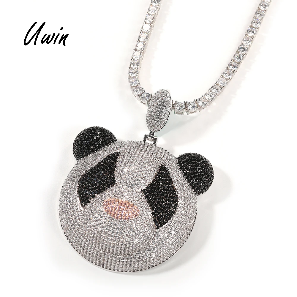 

New Arrival Brass CZ Panda Pendant Personality 3D Panda Pendant Cartoon Fashion Charm Necklace Hiphop Rapper Jewelry