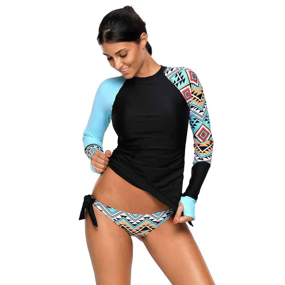 

2021 Custom Swimsuit Set Long Sleeve Plus Size Beach 2 Piece Set Bikini, Customized color