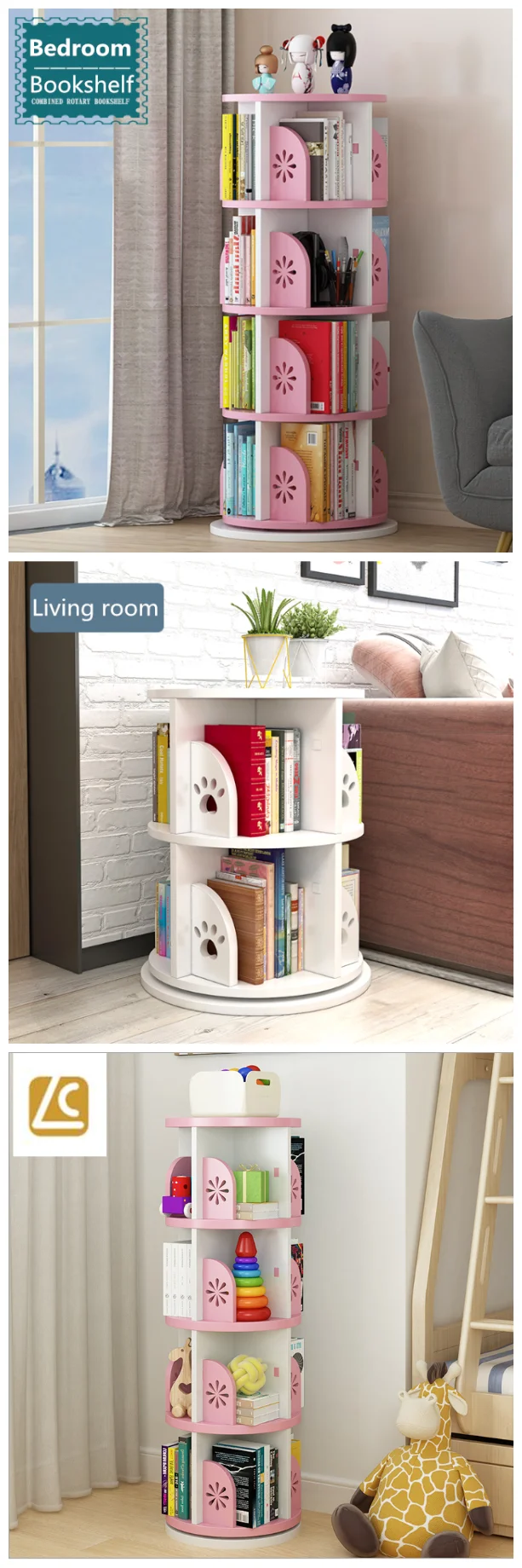 Rotating Bookshelf 360 Degree Rotatable Kids Bookshelf Home Furniture