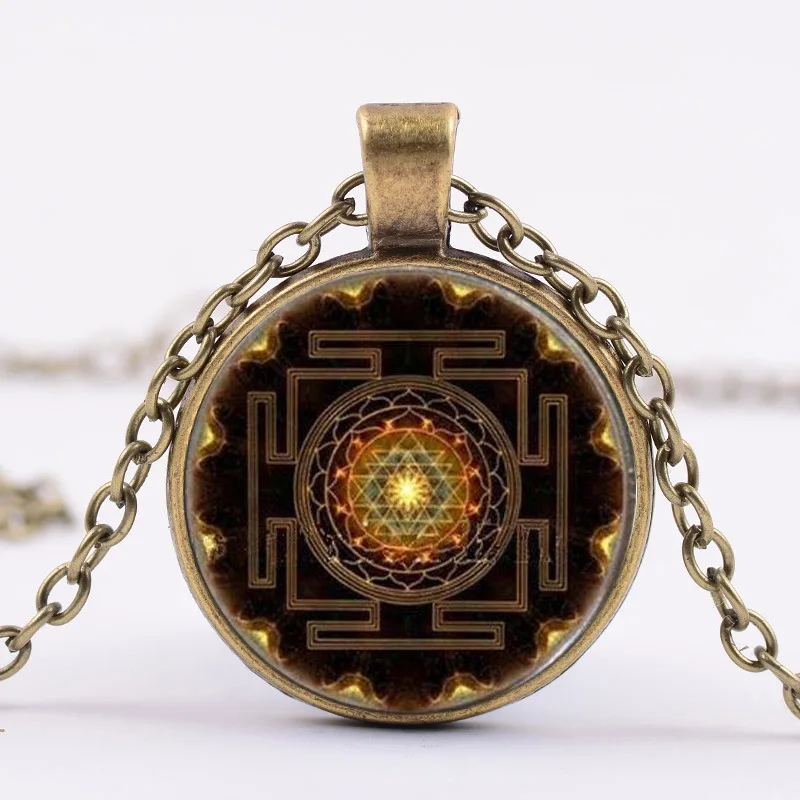 

Sacred Jewel Time Deluxe Vintage Pendant Mandala Sri Yantra Necklace