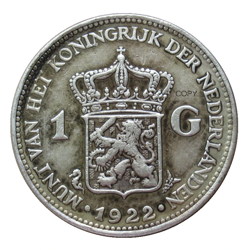

Reproduction Netherlands 1922 1 Gulden - Wilhelmina Silver Plated Decorative Coin