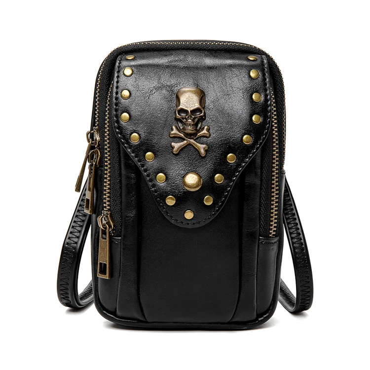 

New fashion multifunction steampunk skull shoulder waist purses crossbody bags, Black