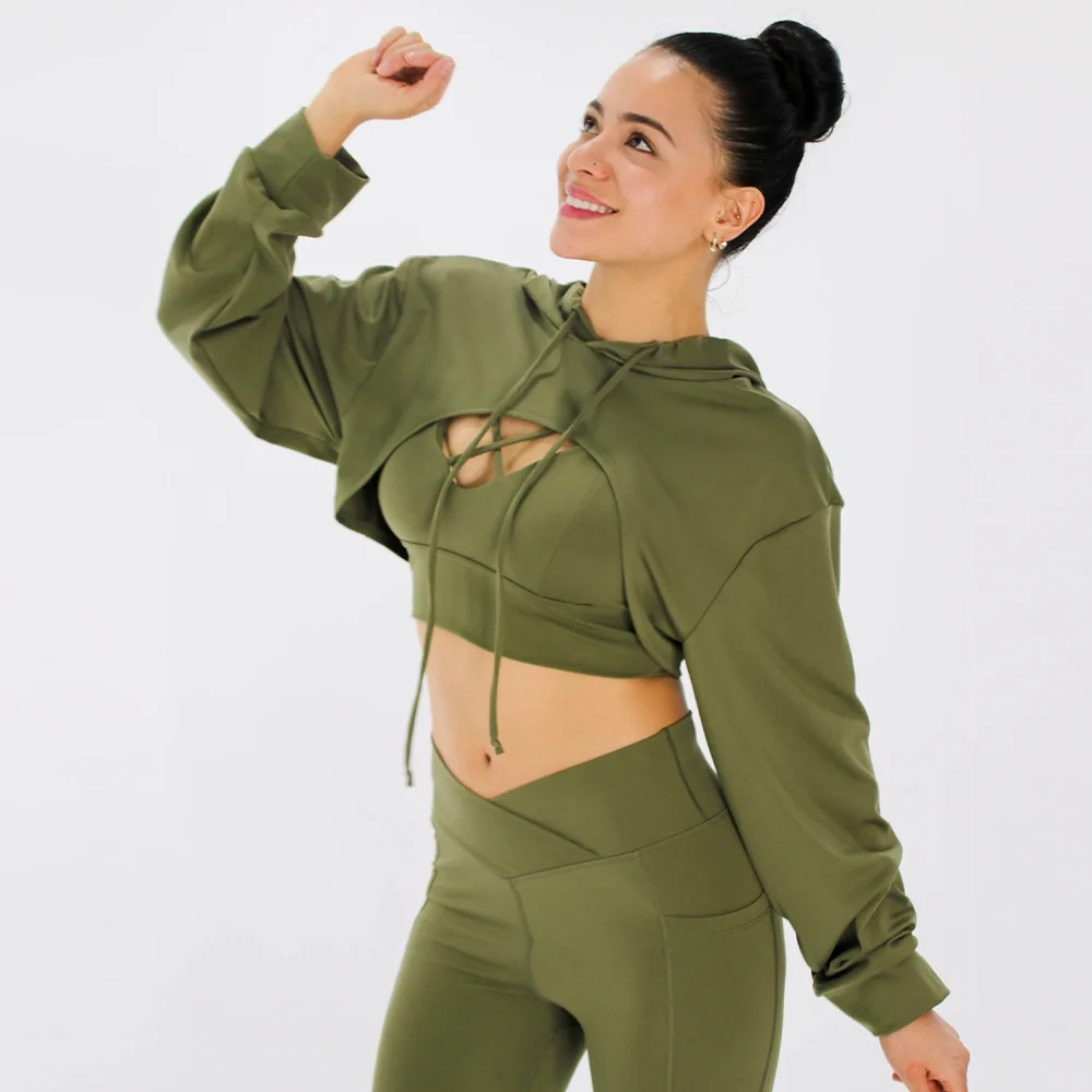 

Custom Logo Women Three Yoga Suit Set High Waist Tracksuit long sleeve crop top yoga pant set