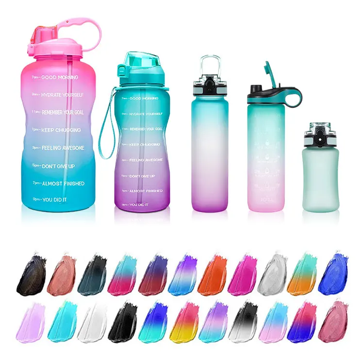 

BPA Free 32 oz OEM Plastic Sports Bottle Leak Proof Tritan Motivational Water Bottle with Time Maker Straw and Strap, Customized color