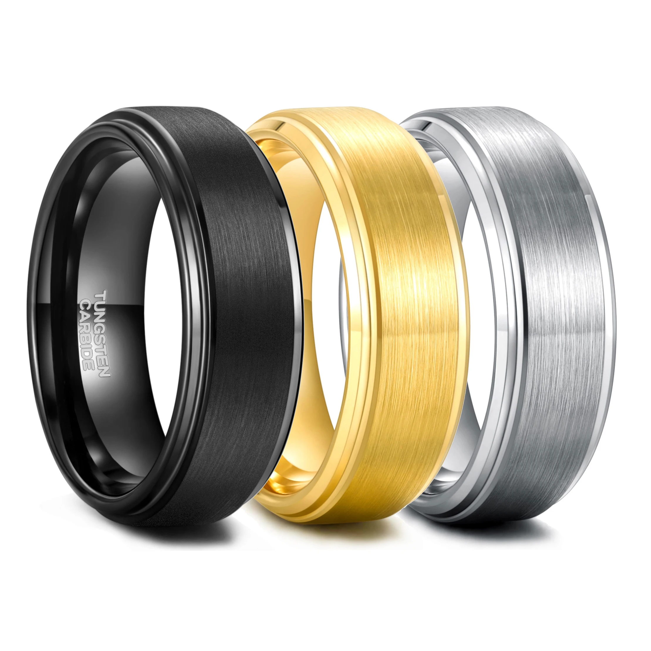 OAHLAN Personalized Wholesale 8mm Black/Silver/Gold Brushed Classic Everlasting Tungsten Wedding Bands for Men Women Engagement