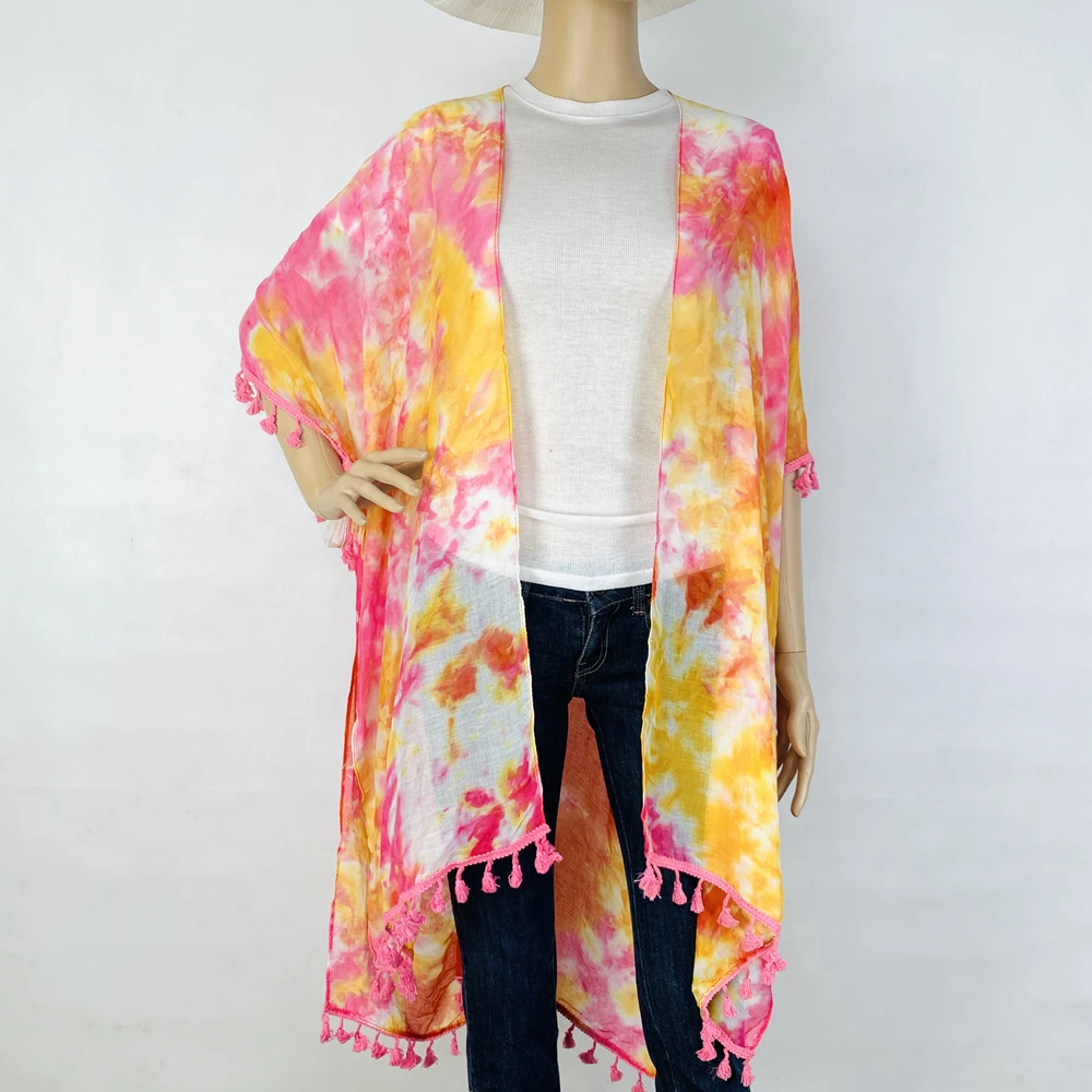 

factory wholesale soft and Breathable with sleeve cheap womens tie dye beach kimono, Customization color