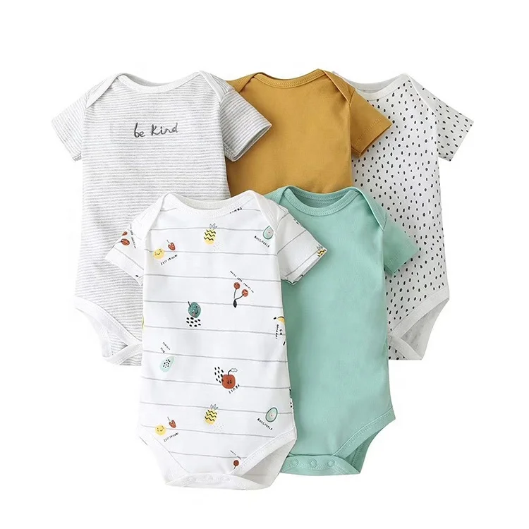 

Summer 5 pieces Infant 100% Cotton onesie short sleeve Cartoon print Bodysuit baby girls rompers newborn