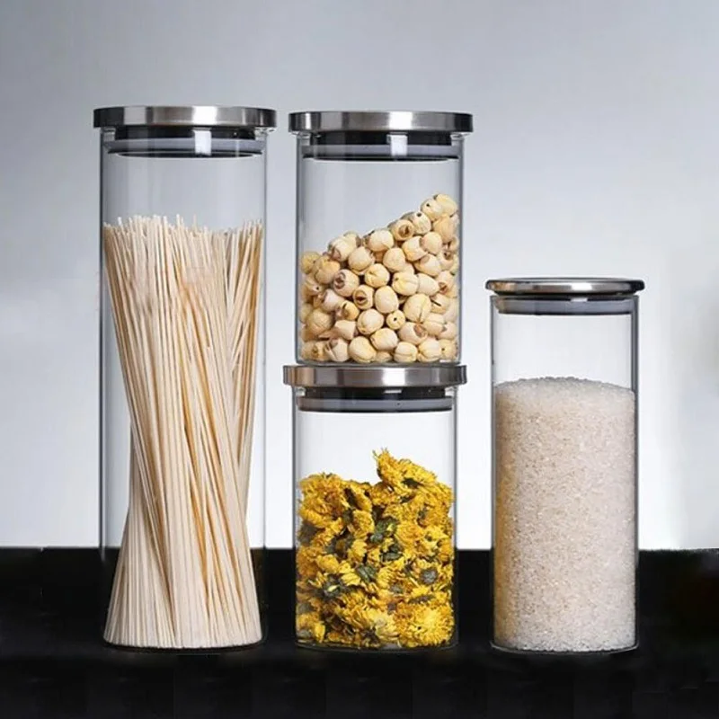 

D100 700ml High Borosilicate Glass Tube Jar With Stainless Steel Lid Glass Storage Bottle