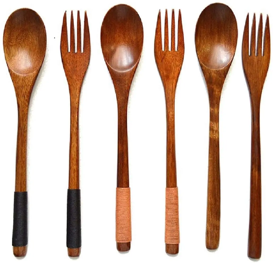 

Eco friendly Natural Wood Cutlery Dinner Utensils Dark Brown Holiday Travel Wood Spoon Fork Set, Natural wood color