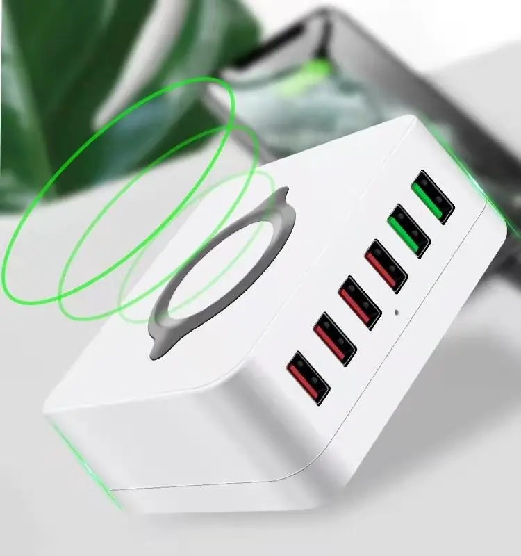 

72W 7 in 1 6 USB Charging Station QI Wireless fast charger 6 USB mobile phone charging Station, White