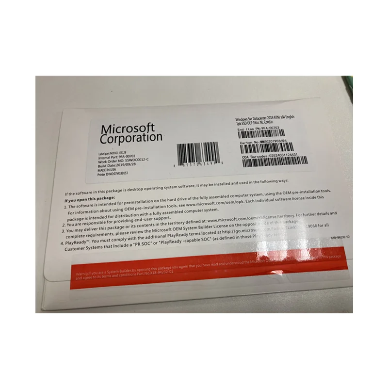 

Windows Server 2019 Datacenter OEM full package with DVD and Key software