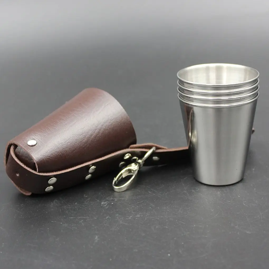 

Stainless Steel Wine Glasses Portable Beer Key Chain Outdoor Cup Camping Whiskey Travel Set Kitchen Accessories, As photo