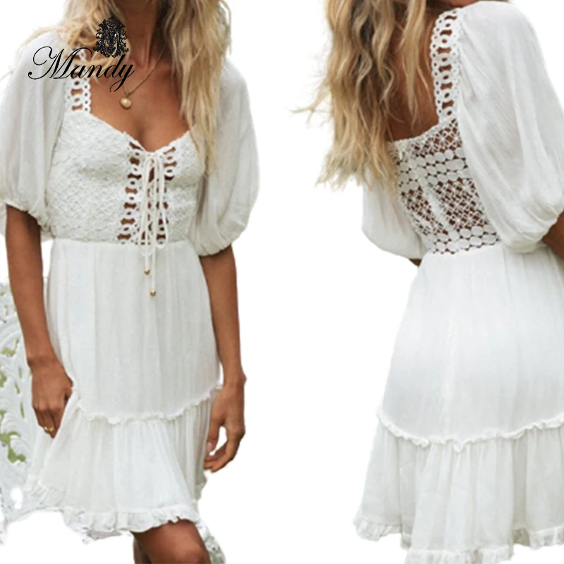 

2021 New arrival designer inspired dress lace lantern sleeve