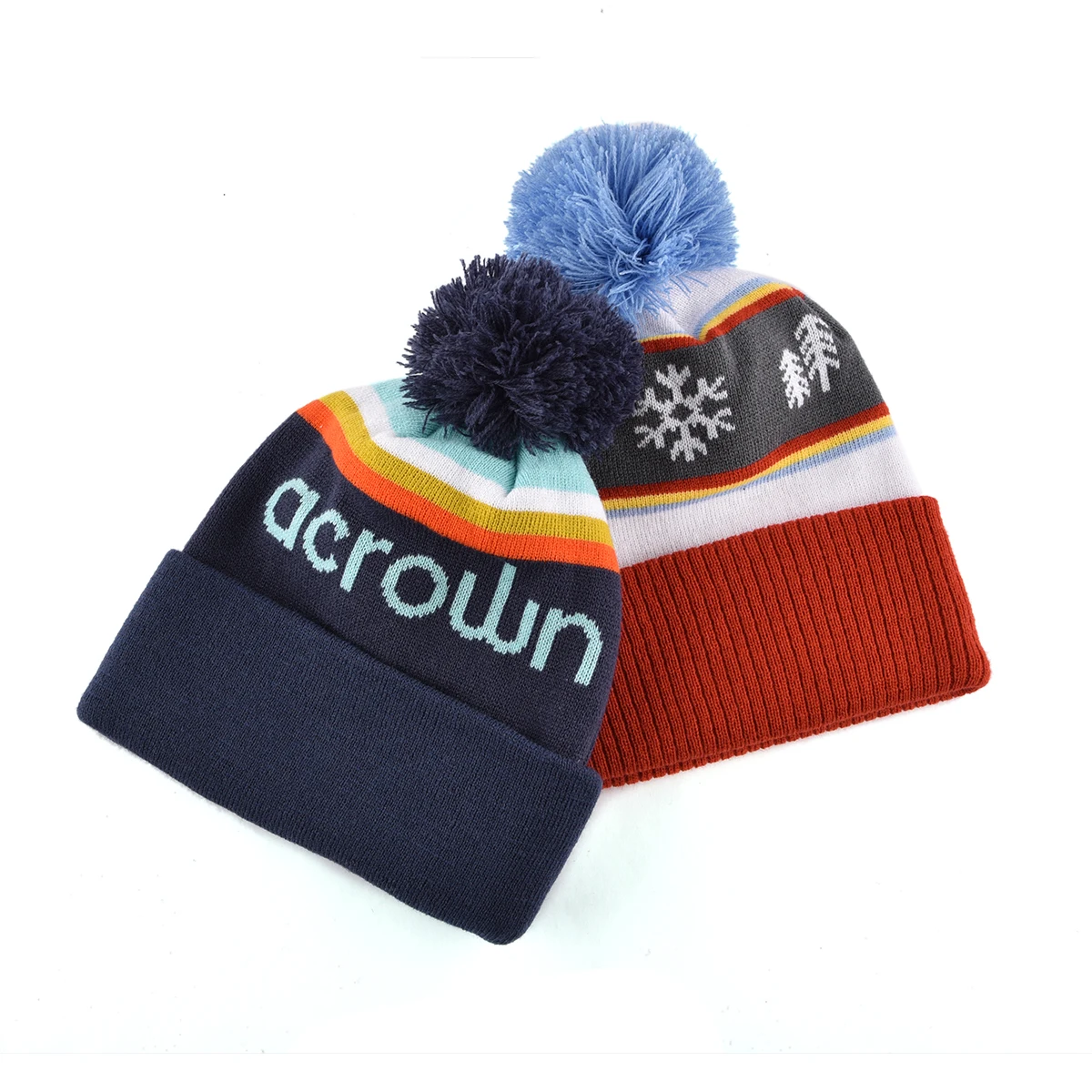 

Free shipping Unisex winter warm ski hat knit bobble hat acrylic jacquard custom logo beanies with pom pom