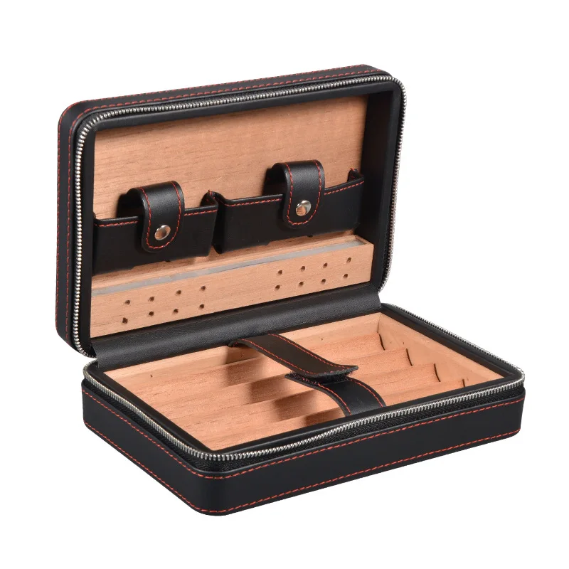 

Factory Wholesale Spanish Cedar Humidor Case Holder Cutter Set Accessories Travel Leather Cuba Cigar Box Packaging, Customized color