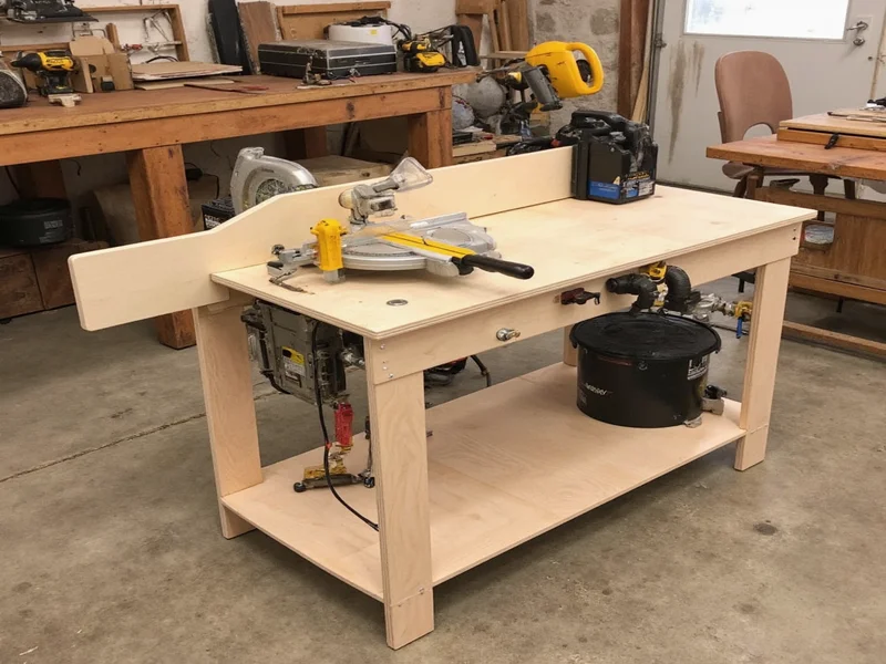 DIY miter saw table with fold-down wings and dust collection