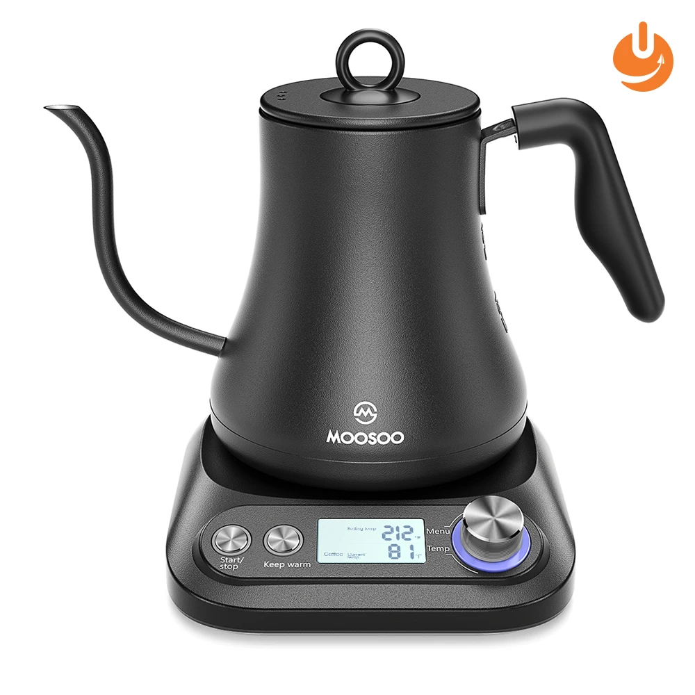 

MOOSOO Electric Gooseneck Kettle with Variable Temperature Control & Presets, Pour Over Coffee/Tea Kettle, 100% Stainless Steel, Black
