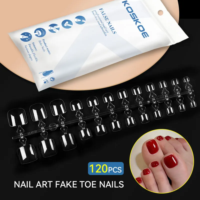 

KS KOSKOE 120pcs/bag False Toes Nails Square Nature White Clear Toe Nails Tips Artificial Press on Toenails