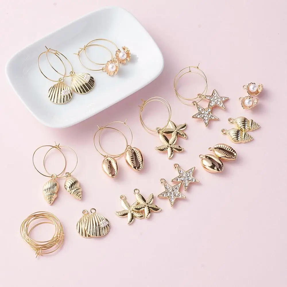 

Pandahall 304 Stainless Steel Ocean Theme DIY Hoop Earrings Making Kit, Light gold