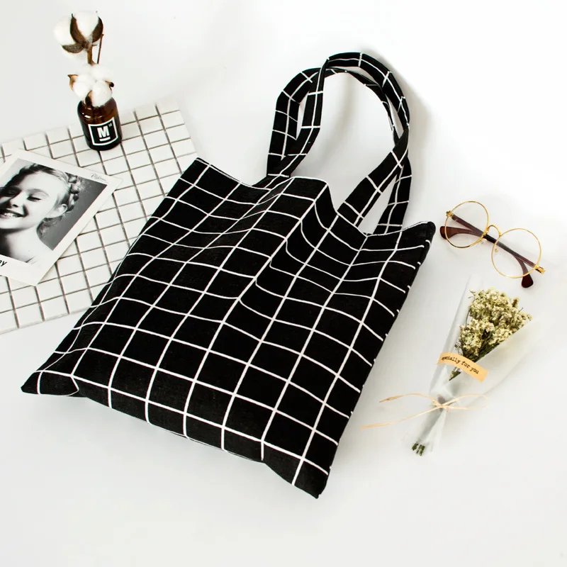 

Single Plaid Canvas Tote Bag Eco Reusable Shopping Bag Plaid Canvas Shopping shopper Bags, Customized color