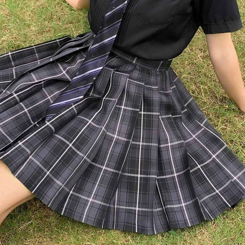 

Plus Size JK Uniform Cosplay High Waist Checkered Pattern Plaid Pleated Mini Skirt Girls College Style Pleat Skirt