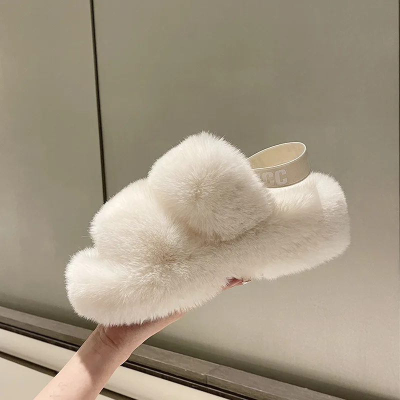 

XINYU fluffy flip flop fur slippers for women fashion slides 2022 Plus size Winter Plush Thick Soft Indoor Warm Sandals