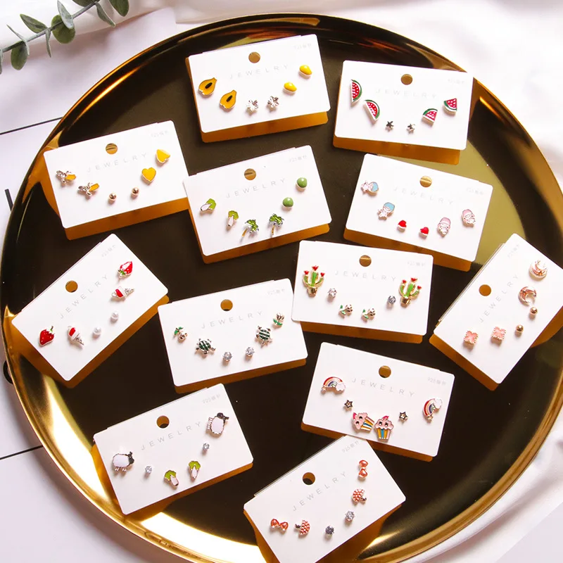 

New s925 sterling silver needle female earrings exquisite and small three-piece simple set earrings, Pictures