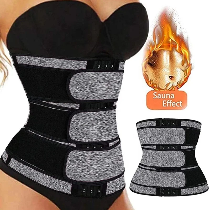 

Custom Women Adjustable Body Shaper 3 Triple Belt Waist Trainer Neoprene Waist Corset Cincher Girdle Waist Trimmer, Grey, black, pink