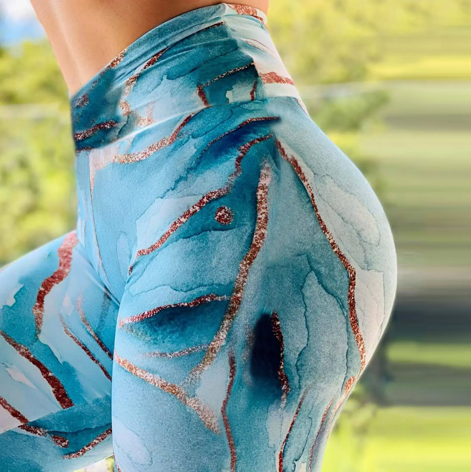 

Stretch yoga quick-drying leggings women marble print sports and leisure tight yoga pants, Green, blue, black, gray, burgundy