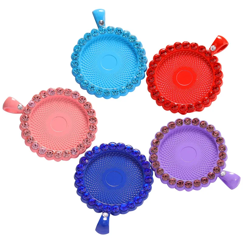 

Wholesale 25mm Colorful Rhinestone Pendant trays with ehinestones