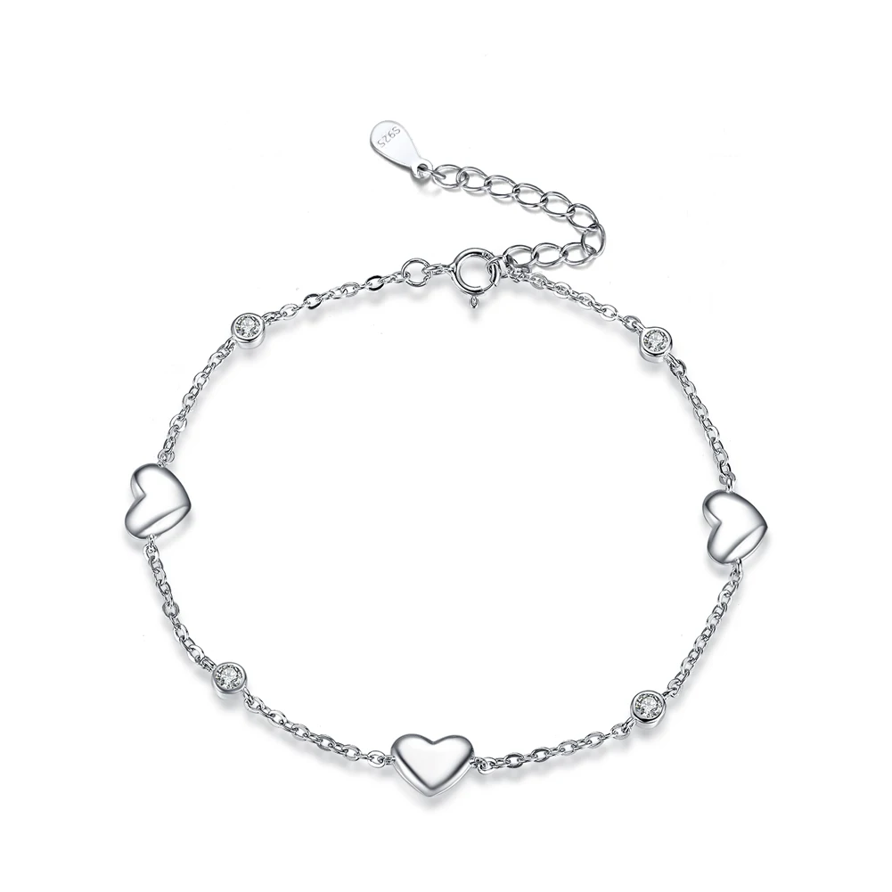 RINNTIN SB02 Wholesale Women Jewelry Factory 925 Sterling Silver Heart Bracelet Jewelry