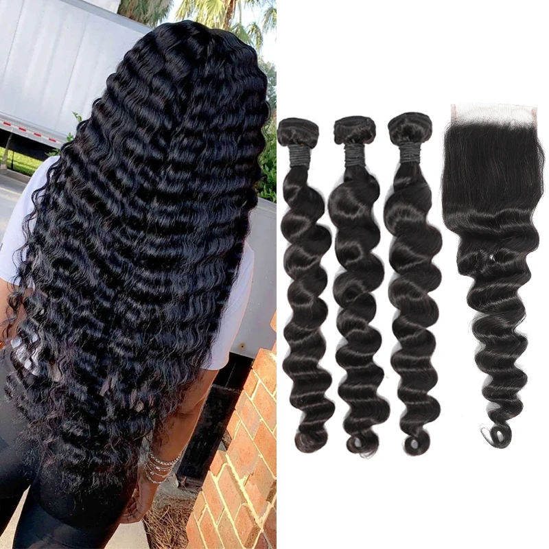

unprocessed loose deep wave hair bundle with closure virgin mink brazilian hair in china