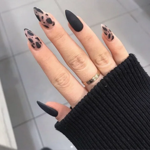 

Long Frosted leopard print black water drop nail ins Detachable False Nails Art Artificial Fingernails