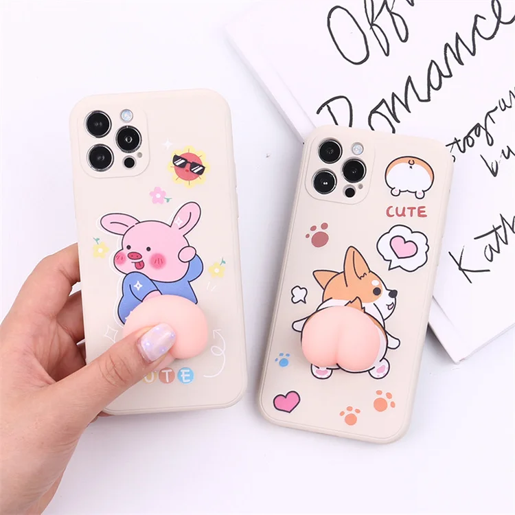 

Girls Kawaii Cartoon Colorful Rubber Bouncy 3D Soft Ball Butt Phone Case For iPhone 13 12 11 Pro, Multi cartoon