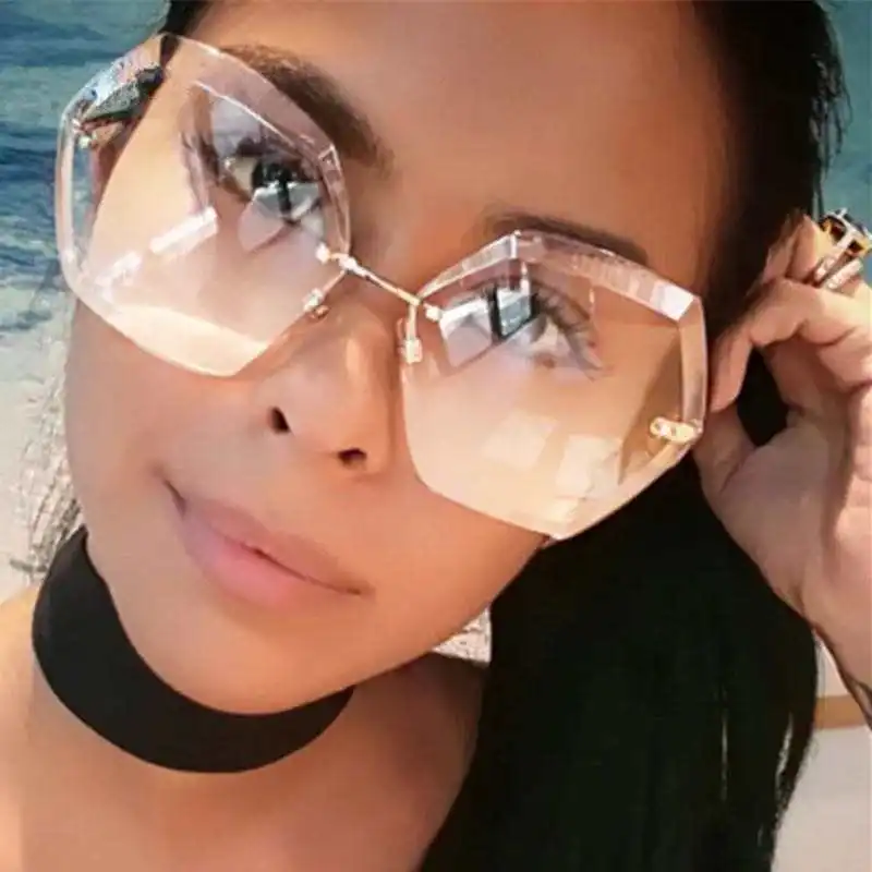 

Edge Cutting Frameless Sun Shades Irregular Rimless Sun glasses Women Sunglasses