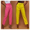 New style women solid color belted office lady suit high waist straight leg trousers
