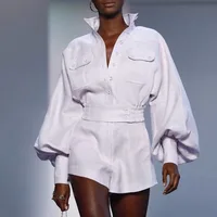 

2019 New Style Solid Color 2 Piece Set Lantern Sleeve Shirt Plus Shorts For Women