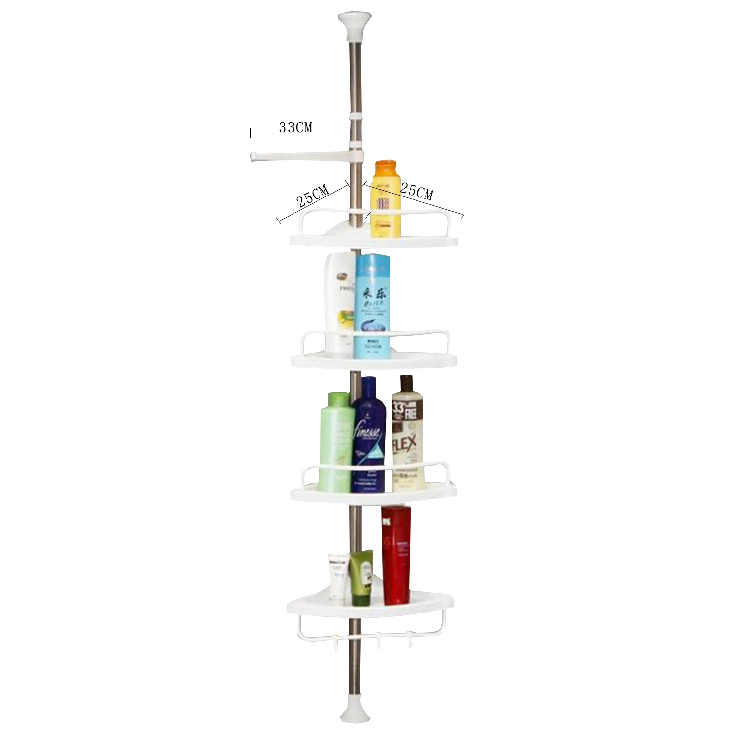 

Hot 4 tier ntique wall mounted stainless steel plastic telescopic bathroom corner shelf, Customized color