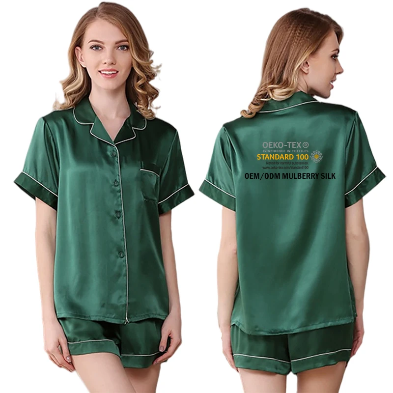 

Silk pajamas women 100% mulberry silk nightwear 2 pieces suit pajamas, 7 colors